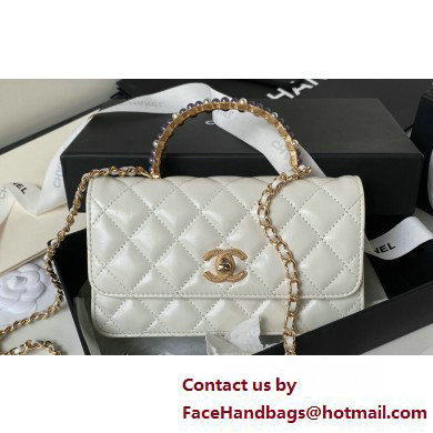 Chanel Shiny Crumpled Lambskin, Imitation Pearls  &  Gold-Tone Metal Clutch with Chain Bag AP3803 White 2025